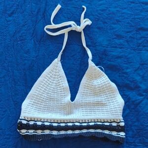 💜5 for $15💜Sincerely Jules Junior's White Boho Knit Crop Top Size‎ M